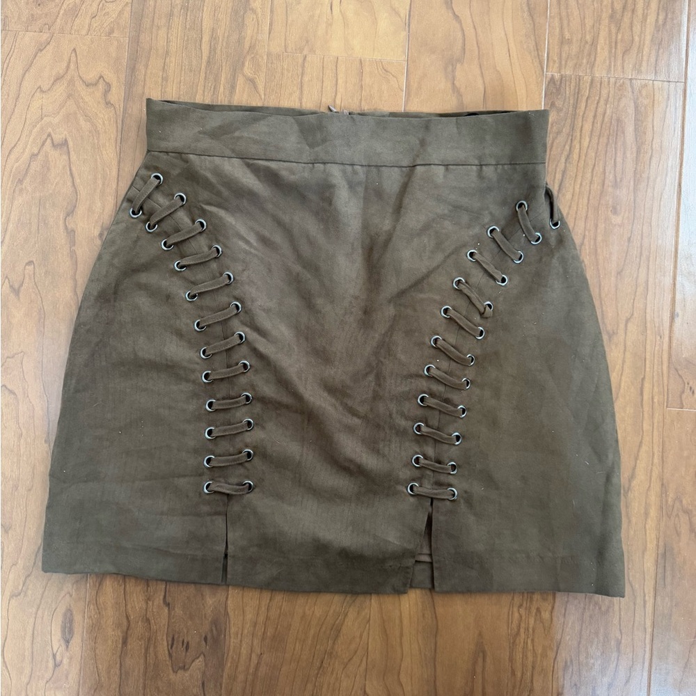 Brown Suede Lace-Up Mini Skirt